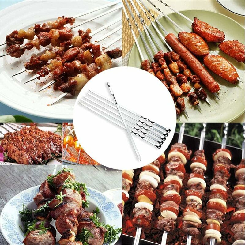 Stainless Steel Kebab Skewers, 10 Flat Metal Barbecue Skewers, Reusable Grilling Skewers, For Vegetables And Chicken - Image 4
