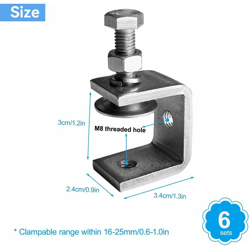 6 pcs Heavy Duty 304 Stainless Steel C-Clamps, For Clamps, Pliers And Turnbuckles, Woodworking Tools, Diy & Auto Repair - Image 2