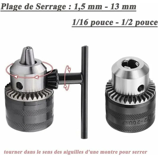 1.5-10Mm 6.35Mm Hex Shank Quick Change Drill Chuck Adapter, 1/2-20Unf Drill Chuck Converter With Chuck Key For Electric - Image 3