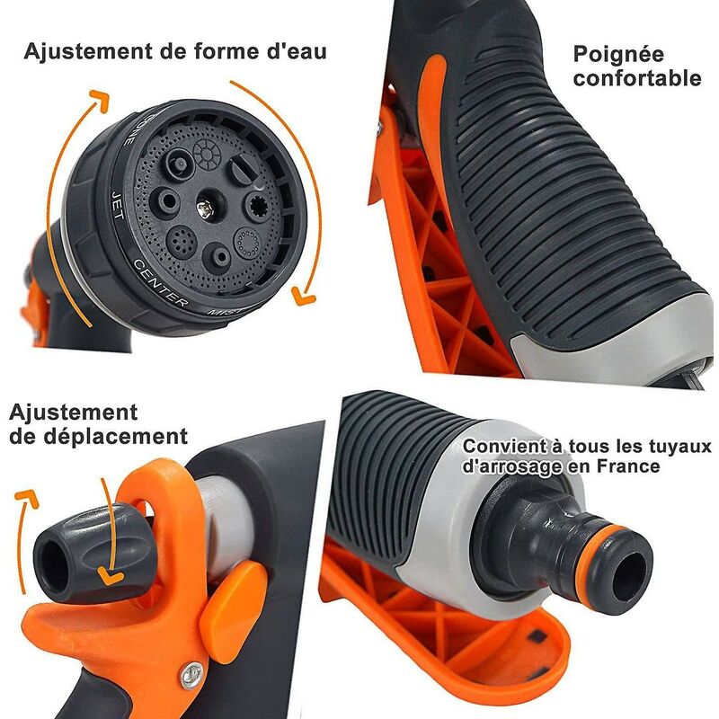 Garden Hose Nozzle, 8 Watering Modes Multifunctional Garden Sprayer, Comfort Plastic Spray Gun, Ideal Car Wash, Lawn - Image 4