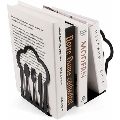 Pair Of Heavy Duty Metal Bookends - Unique Design - For Kitchen, Home, School, Office, Library - Black - Image 2