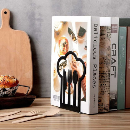 Pair Of Heavy Duty Metal Bookends - Unique Design - For Kitchen, Home, School, Office, Library - Black - Image 3
