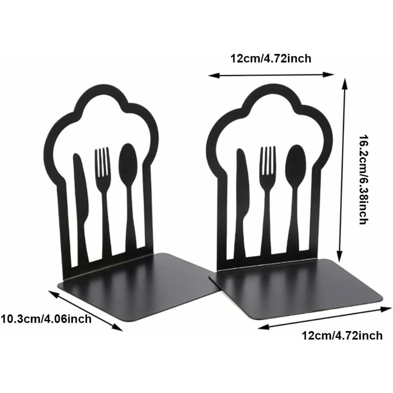 Pair Of Heavy Duty Metal Bookends - Unique Design - For Kitchen, Home, School, Office, Library - Black - Image 4
