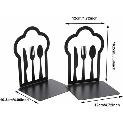 Pair Of Heavy Duty Metal Bookends - Unique Design - For Kitchen, Home, School, Office, Library - Black - Image 4