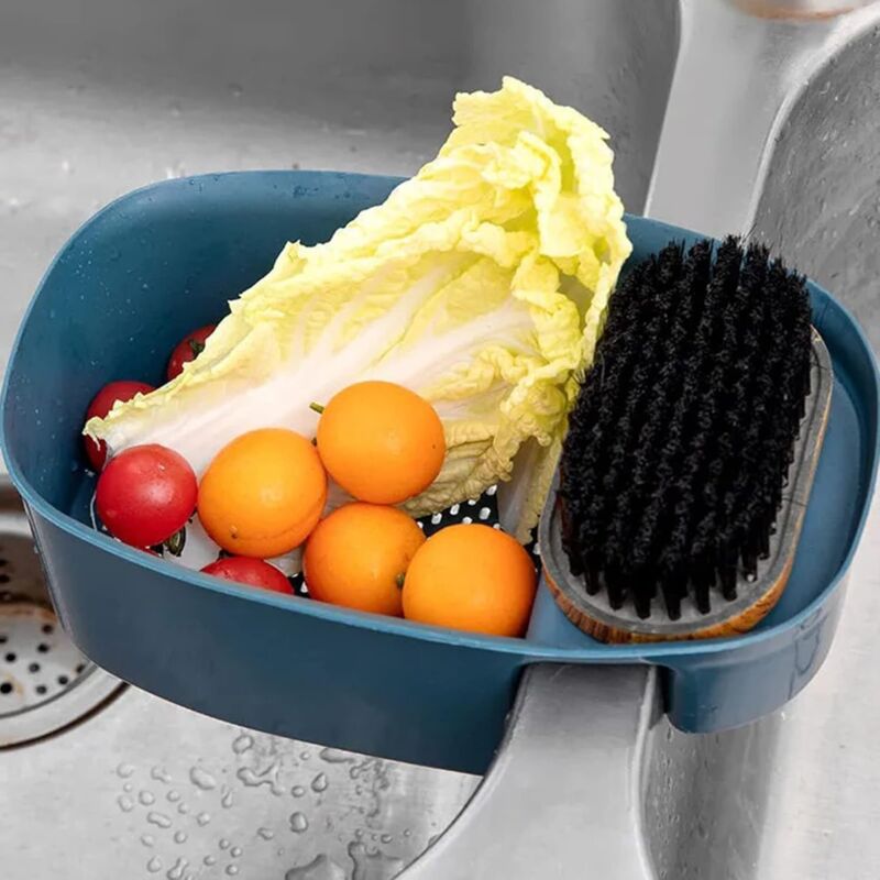 Kitchen Drain Baskets, Hanging Sink Basket Drain Holder Hanging Storage Shelf Sponge Holder Sink Drain Basket (Blue) - Image 2
