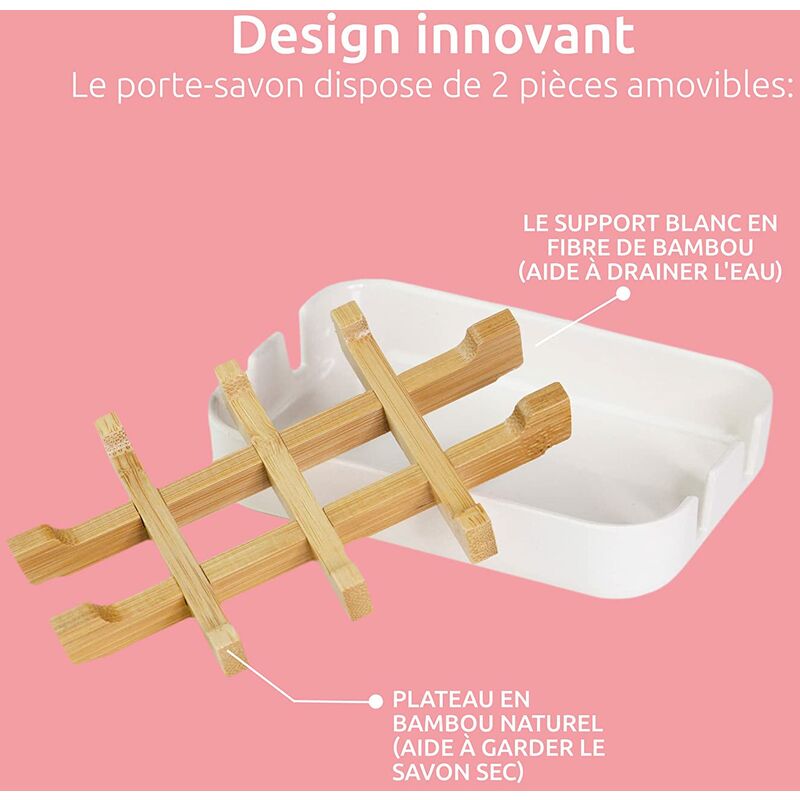 Compactor Soap Dish White, Eco-Friendly Bamboo, 100% Natural, 100% Biodegradable, 100% Plastic Free, 13 X 8.5 X 2.4Cm, - Image 2