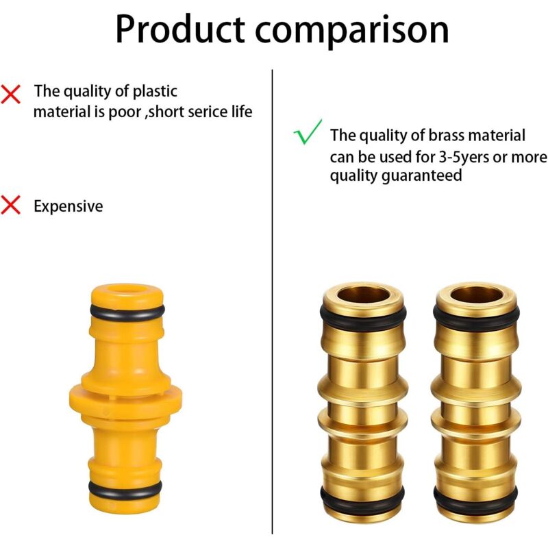 2 Pack Brass Garden Hose Connector For Garden Hose Tap (Double Male Brass Connector) - Image 4