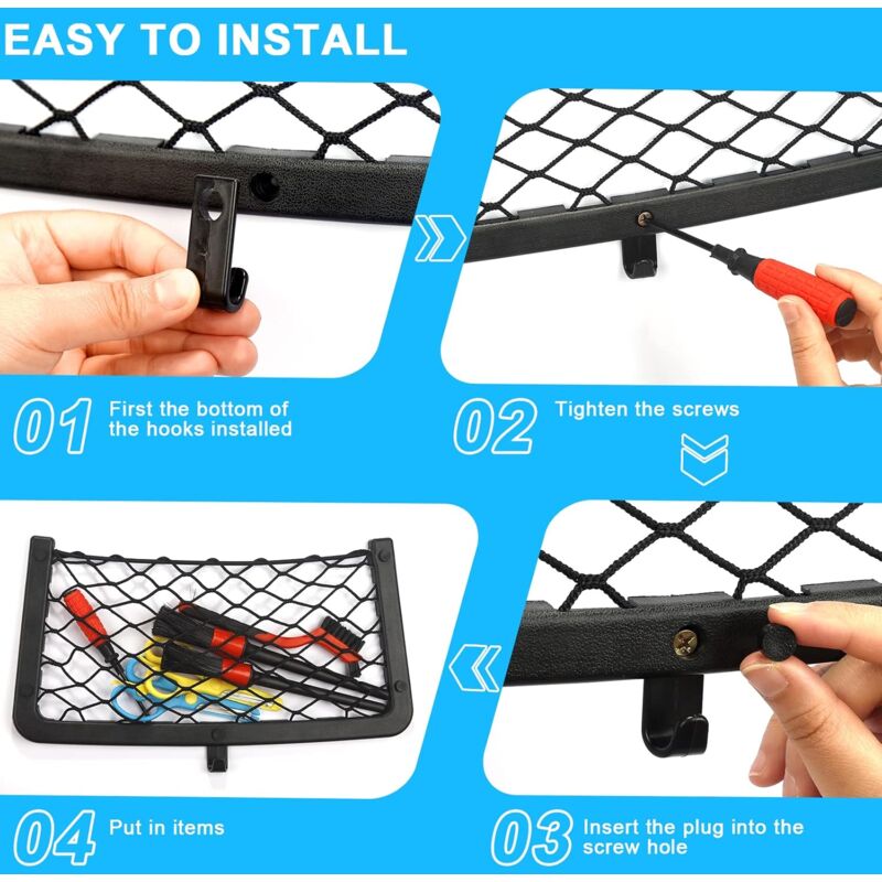 4 Pack Car Storage Net, Trunk Storage Net, Car Trunk Net, With Screws, Hook, Car Pocket Organizer Bag For Car, Rv, - Image 3