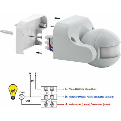 1X Infrared Motion Detector Surface Wall Mount Indoor Outdoor Splashproof 180° Tiltable Working Area 12M Range White - Image 3