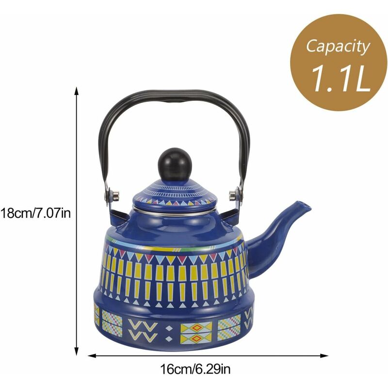 Enamel Water Kettle 1.1L Enamel Teapots Vintage Stovetop Kettles Large Capacity Coffee Pots Boiling Kettle For Home - Image 4