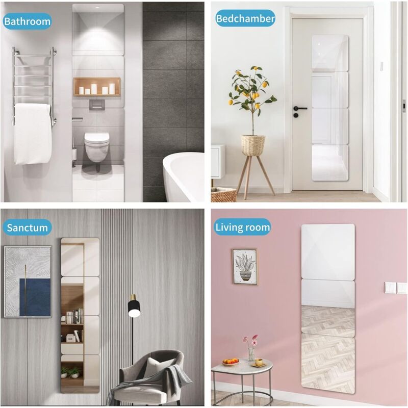 4 Pieces Mirror Sticker, 20 X 20 Cm Acrylic Adhesive Mirror Door, Square Wall Sticky Mirror Flexible Decorative Mirror - Image 4