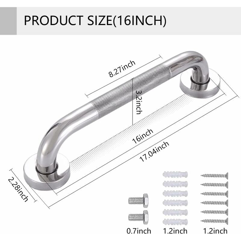 Bathroom Grab Bar, Sus 304 Stainless Steel Bathtub Handle With Non-Slip Grip, Toilet Grab Bar For - Image 2