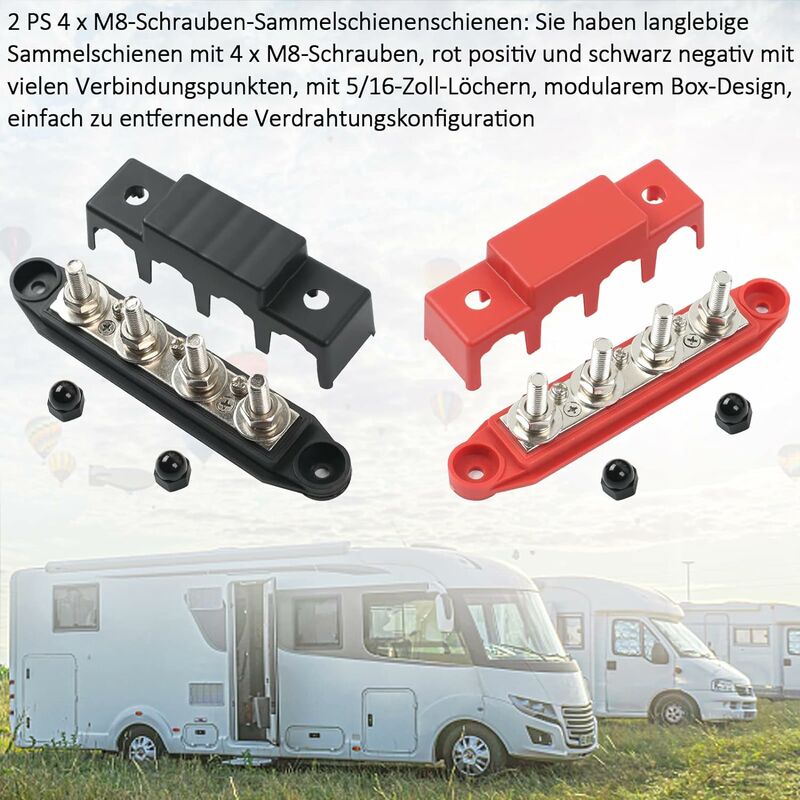 12V,48V Dc,250A Busbar Distribution Block,With 4 M8 Clamp Bolts,Grounding Current For Car Rv Boat Yacht (Red And Black, - Image 3