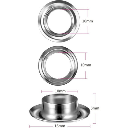 Grommet Kit Tools 10Mm Metal Eyelets Sets 100 Set Grommets Eyelets Kit For Canvas Tarpaulin Tent Repair Silver (2/5 - Image 2