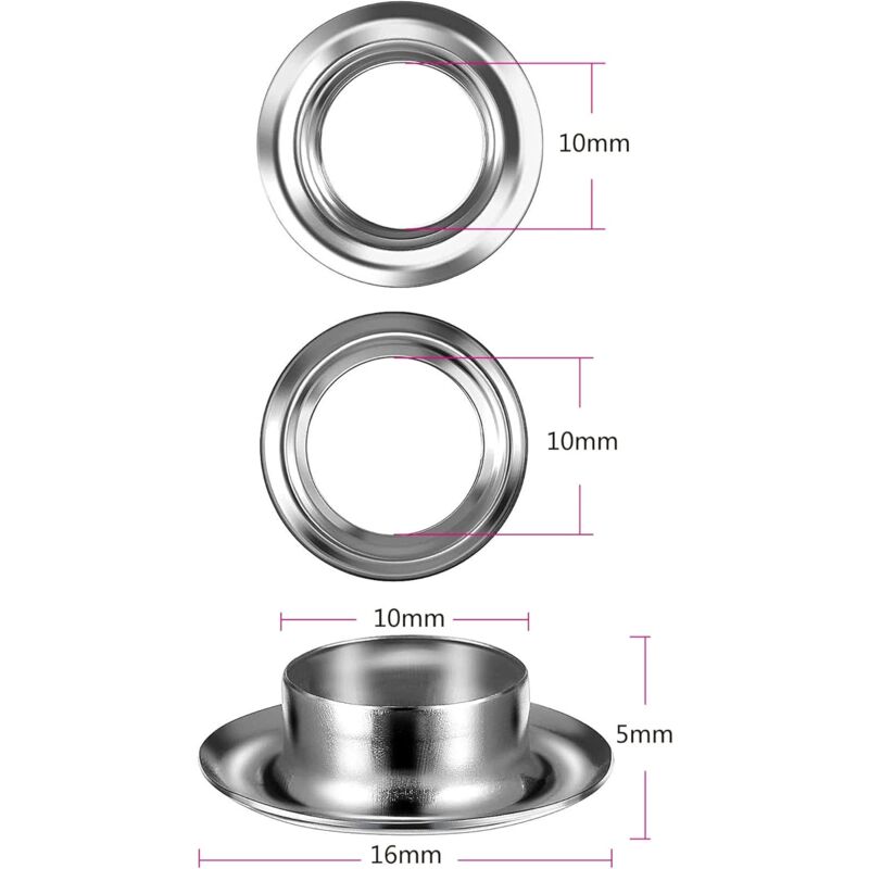 Grommet Kit Tools 10Mm Metal Eyelets Sets 100 Set Grommets Eyelets Kit For Canvas Tarpaulin Tent Repair Silver (2/5 - Image 3