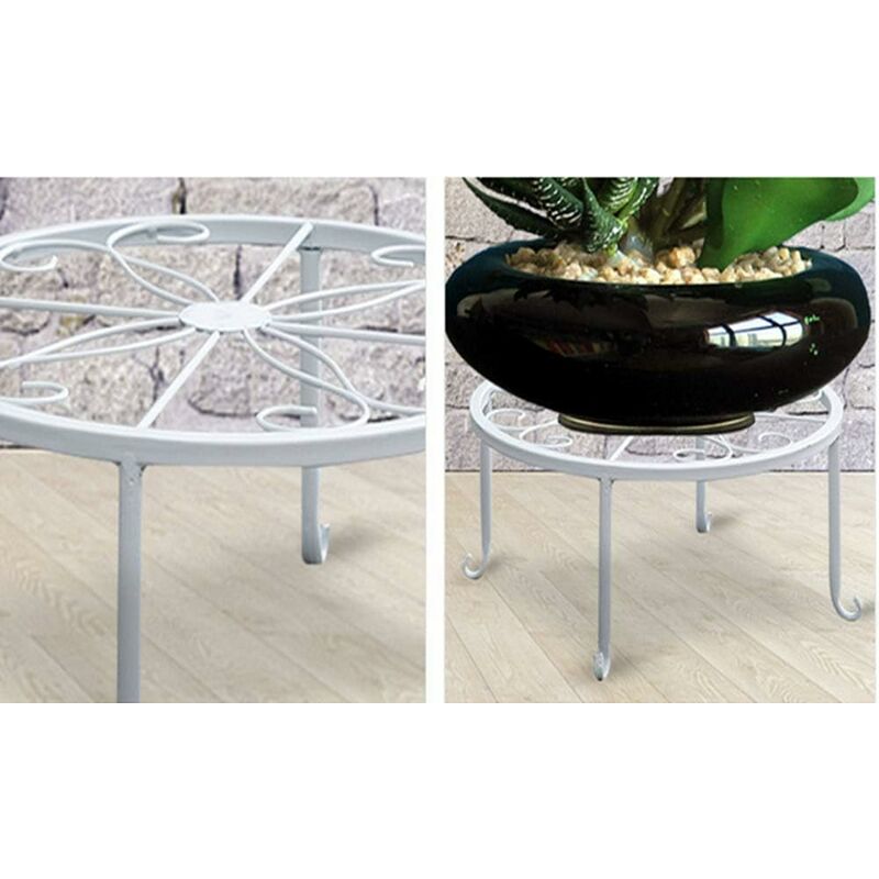 9" Rust Resistant Wrought Iron Metal Plant Pot Stand White - Image 3