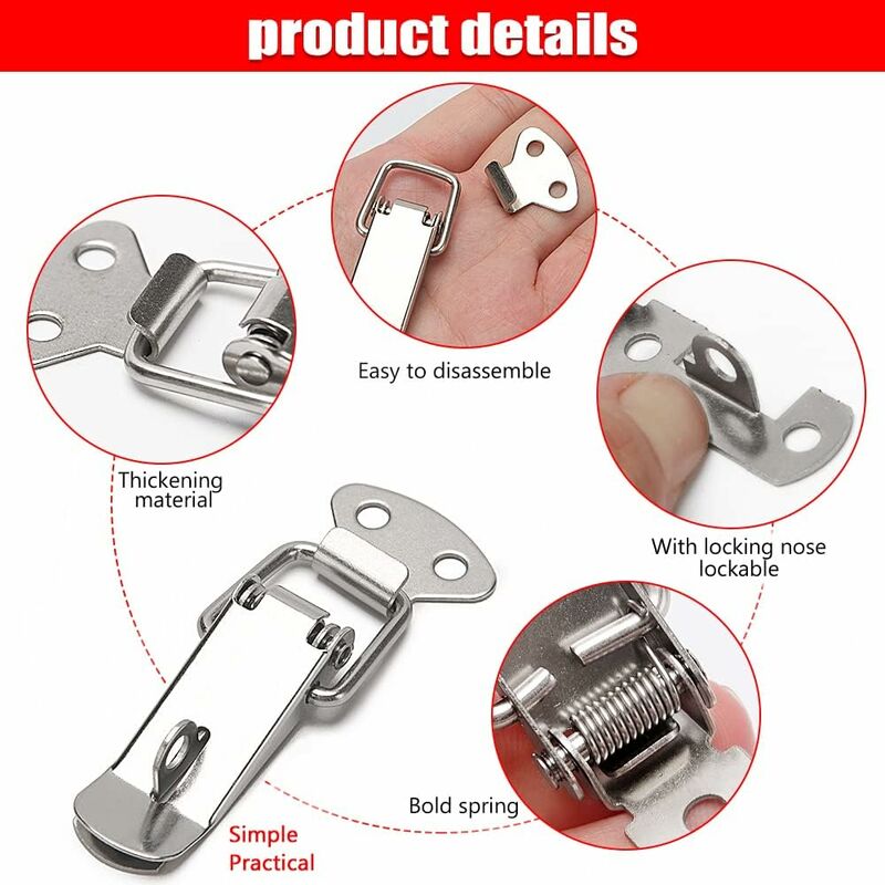 6 pcs Lever Latch Spring Loaded Catch, 72Mm Toggle Spring Loaded Latch With Hook For Cabinet, Box, Drawer, Cupboard, - Image 2