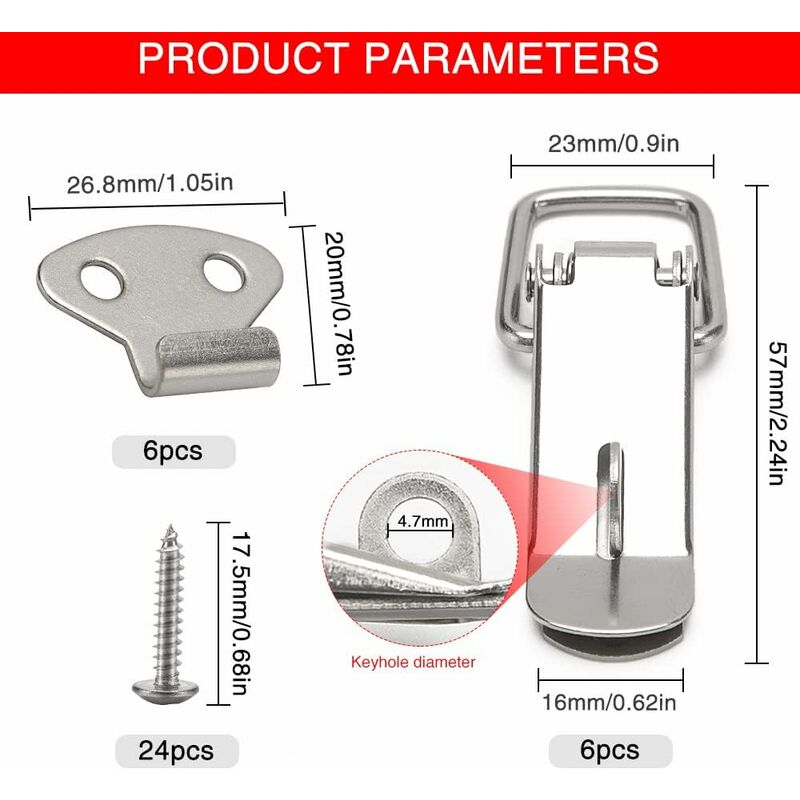 6 pcs Lever Latch Spring Loaded Catch, 72Mm Toggle Spring Loaded Latch With Hook For Cabinet, Box, Drawer, Cupboard, - Image 4