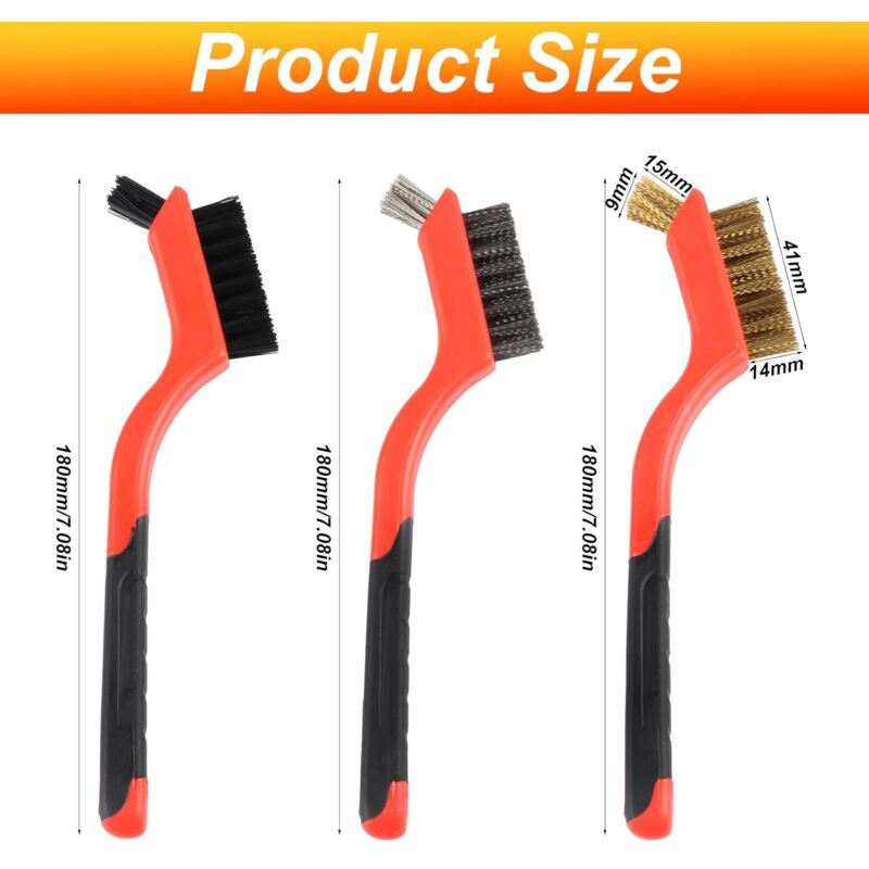 3 pcs Wire Brushes Set Stainless Steel Brass Carbon Nylon Scrub Brushes For Cleaning Welding Slag Stripping Rust Dust - Image 2