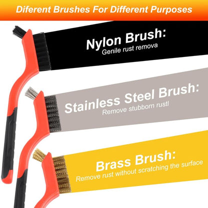 3 pcs Wire Brushes Set Stainless Steel Brass Carbon Nylon Scrub Brushes For Cleaning Welding Slag Stripping Rust Dust - Image 3