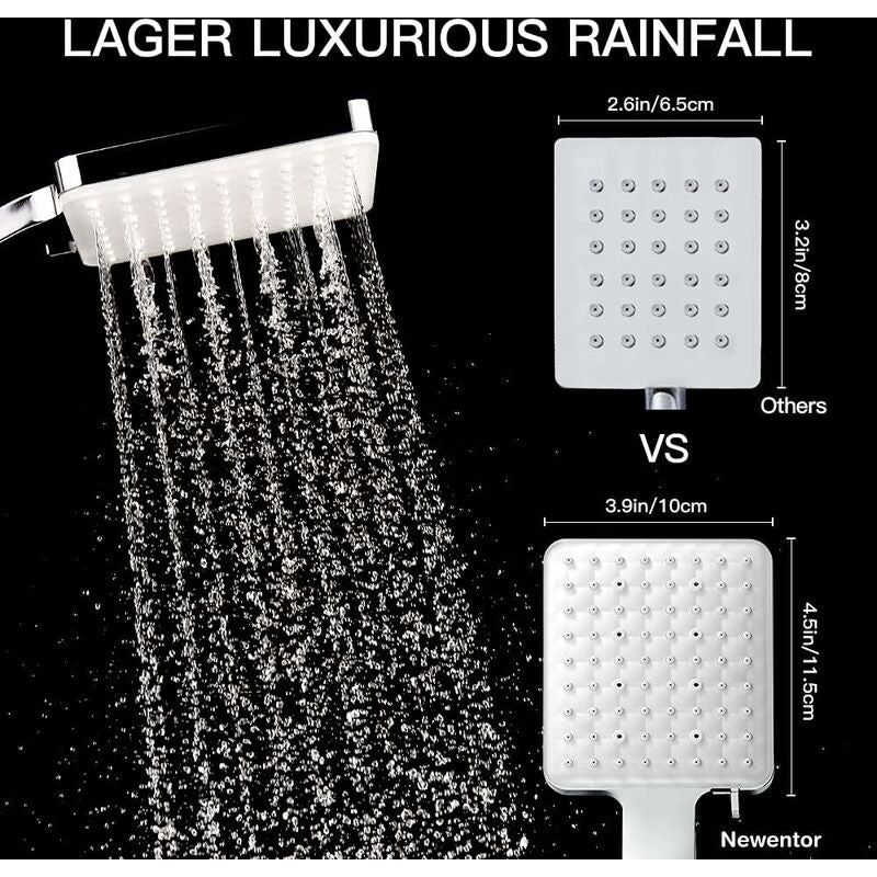 Shower Head, Large Square Shower Head With One-Hand Control, High Pressure Shower Head With 6 Shower Modes, Chrome - Image 2