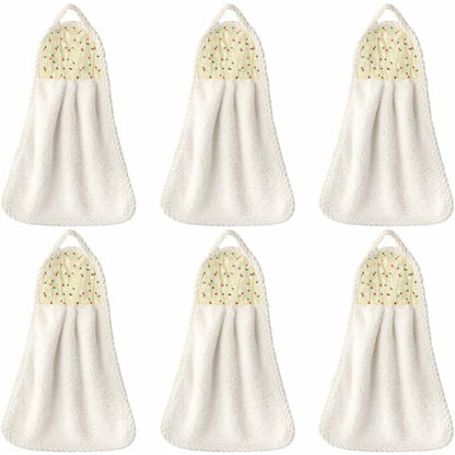 6 pcs Hanging Hand Towels Coral Fleece Towel Water Absorption Towel For Home Kitchen Bathroom Beige