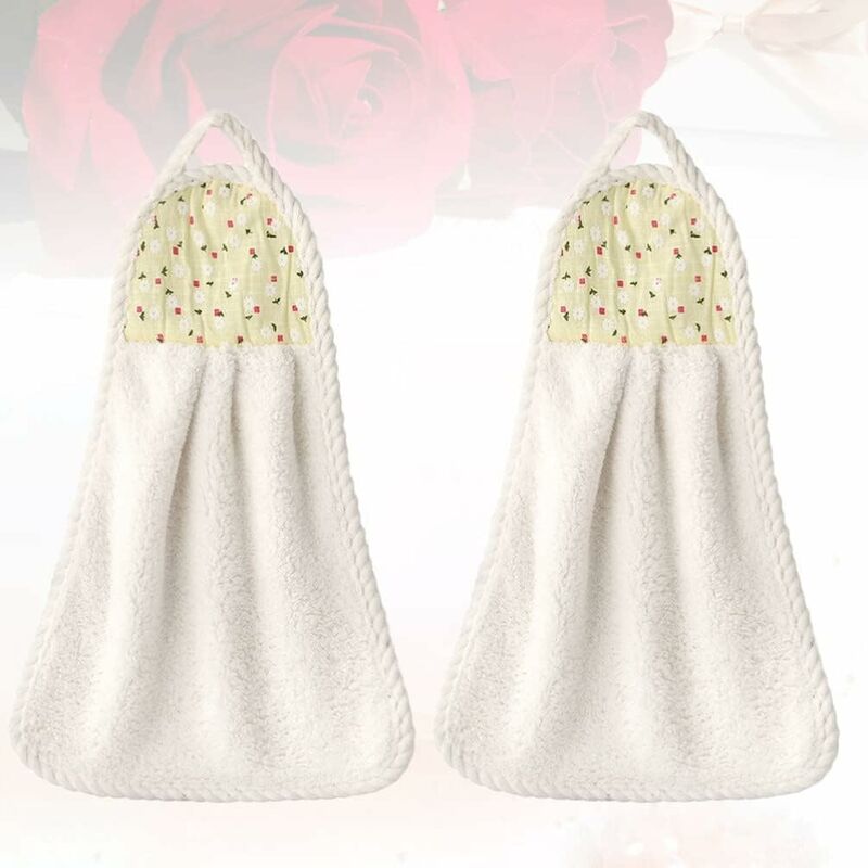 6 pcs Hanging Hand Towels Coral Fleece Towel Water Absorption Towel For Home Kitchen Bathroom Beige - Image 3