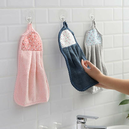6 pcs Hanging Hand Towels Coral Fleece Towel Water Absorption Towel For Home Kitchen Bathroom Beige - Image 4