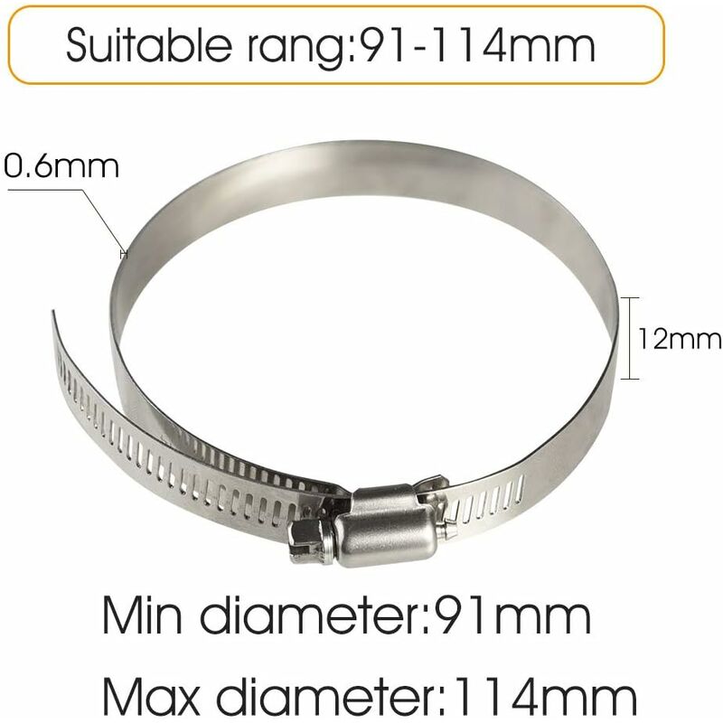 8 pcs Hose Clamp, Adjustable 91-114Mm Stainless Steel Hose Clips Sizes For Fixing Hoses And Pipes - Image 2