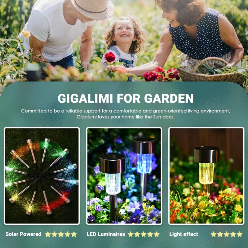 Colorful Outdoor Solar Garden Lights Stainless Steel LED Lights 12 pcs Wireless For Outdoor，4.529.5Cm - Image 2