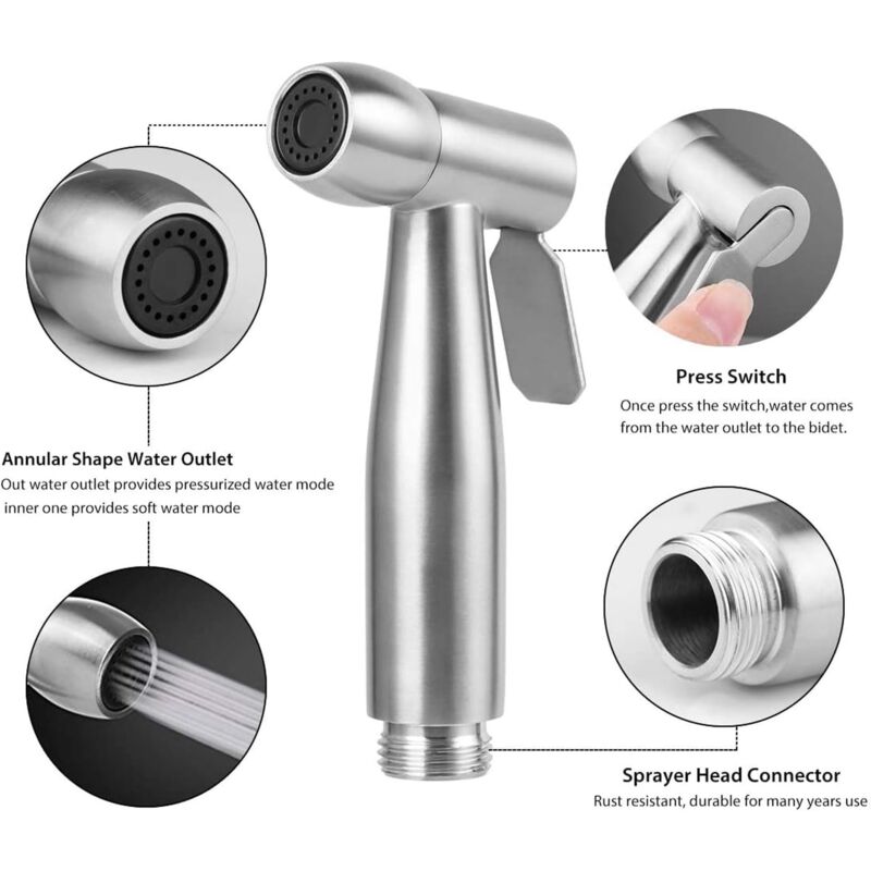 High Quality Toilet Bidet Kit With Water Tank Hook And 59" Abs Telescopic Flexible Shower Hose For DAily Personal - Image 3