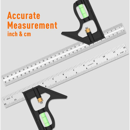 Combination Square, 12'/300Mm Stainless Steel Square Carpentry Tools, 45/90 Degree Ruler With Spirit Level. - Image 3