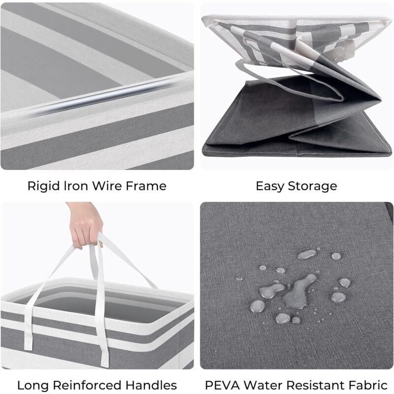 2 Pack Large Foldable Laundry Basket With Easy Carry Handles, Waterproof And Extended Handles For Storing And Carrying - Image 3