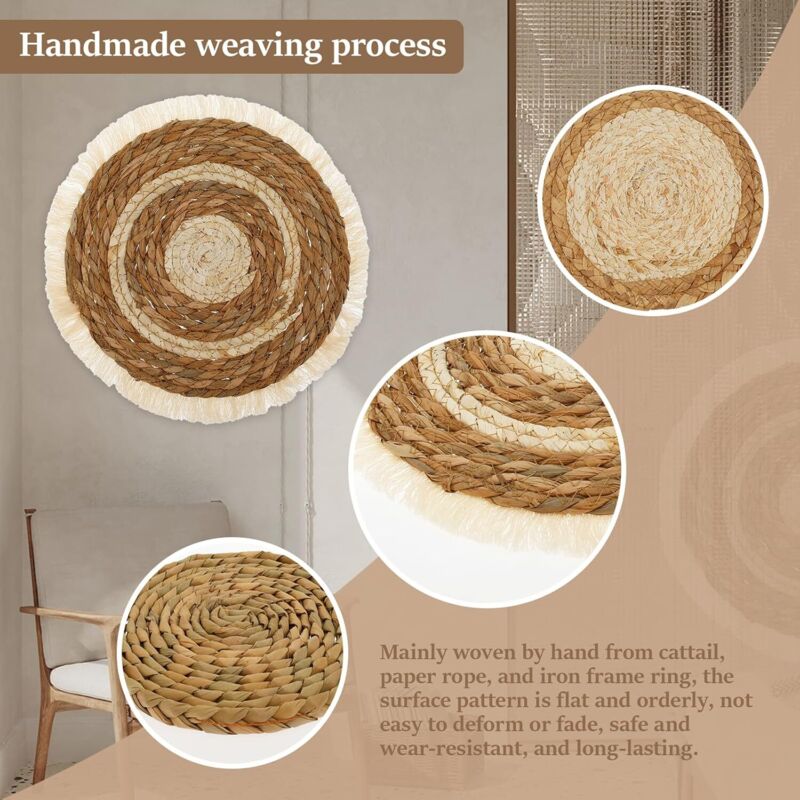 7 pcs Set Handmade Bohemian Wall Hanging Basket Wicker Rattan Wall Decor For Bedroom Dining ROom Office - Image 3