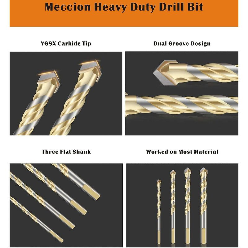 Multi-Material Drill Bit Set With Double Groove Carbide Tip For Tile, Concrete, Brick, Glass, Plastic, Wood, Metal, - Image 2