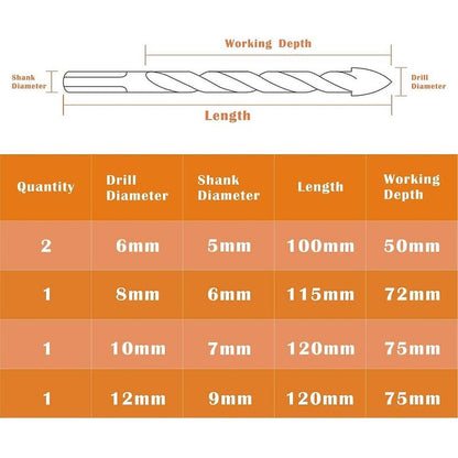 Multi-Material Drill Bit Set With Double Groove Carbide Tip For Tile, Concrete, Brick, Glass, Plastic, Wood, Metal, - Image 4