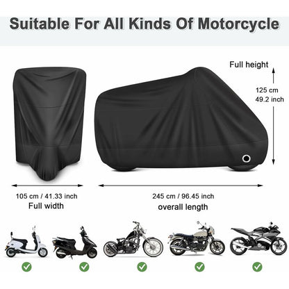 Motorcycle Cover Waterproof, Cold And Weather Resistant 190T Black Protects From Dust - Image 2