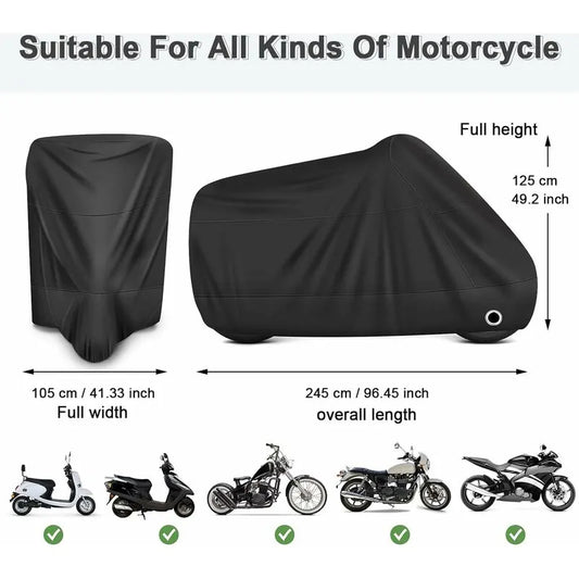 Motorcycle Cover Waterproof, Cold And Weather Resistant 190T Black Protects From Dust - Image 2