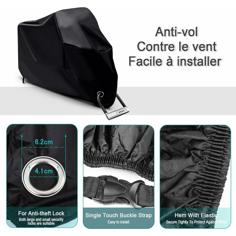Motorcycle Cover Waterproof, Cold And Weather Resistant 190T Black Protects From Dust - Image 3