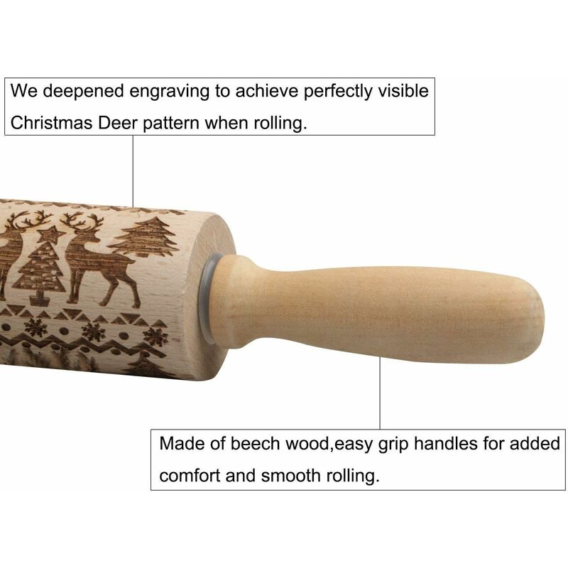 Christmas Wooden ROlling Pin, ROlling Pin, Kitchen Tool, Baking Accessory, Eye-Catching, Stable And Durable, Christmas - Image 3