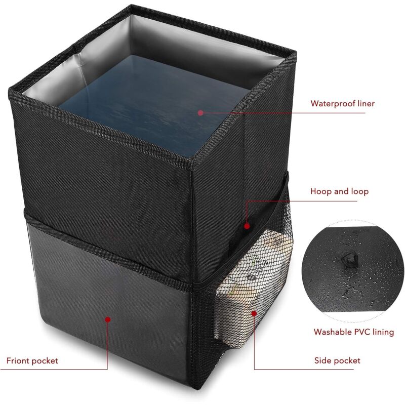 Car Trash Can With Lid - Hanging Garbage Bag With Storage Pockets, Foldable And Portable Waterproof Organizer, Large - Image 3