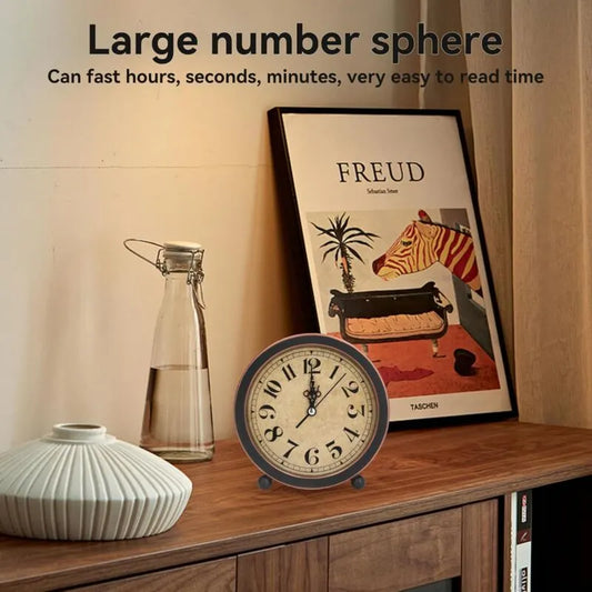 Vintage Retro Analog Alarm Clock, ROund Alarm Clock, Small Desk Clock, Super Quiet, Non-Ticking, Small Clock For Home - Image 2