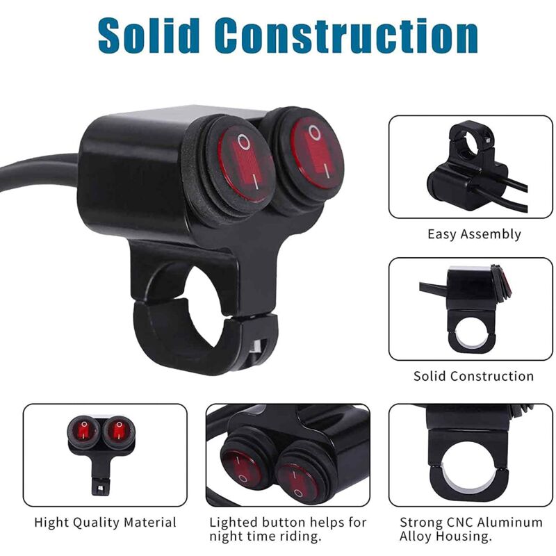 12V Waterproof Motorcycle Atv Bike 22Mm 7/8 Inch Handlebar Dual Control Kill Button Headlight Switch Hazard Brake Fog - Image 2