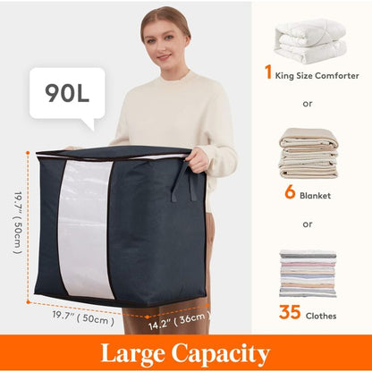 Large Capacity Clothes Storage Bag With Reinforced Handle Upgraded Fabric For Quilts, With Strong Zipper, Clear Window, - Image 2