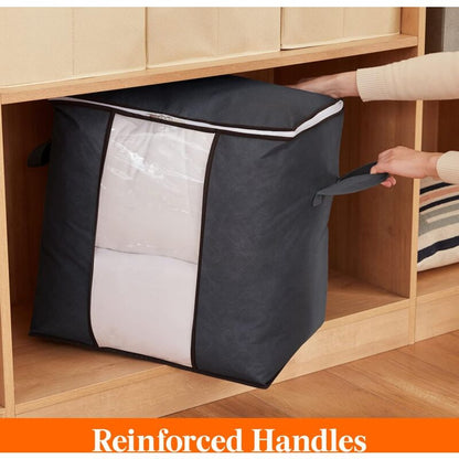 Large Capacity Clothes Storage Bag With Reinforced Handle Upgraded Fabric For Quilts, With Strong Zipper, Clear Window, - Image 3