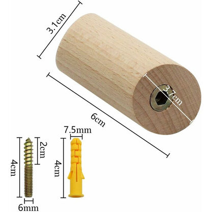 6 pcs Set Beech Wood Wall Hooks 3X6Cm Cylinder Wall Mounted Coat Hook Decorative Hook For Coat Hat Scarf Bag Towel - - Image 2