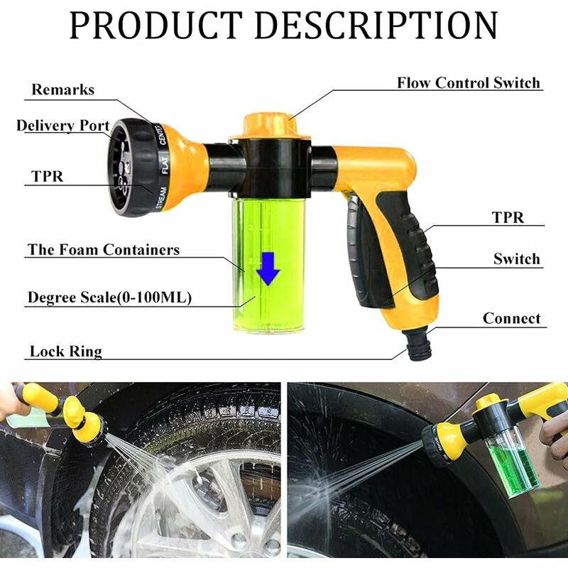 Garden Watering Gun, Watering Gun Watering Can With 8 Watering Modes, Built-In Soap Dispenser For Car Washing, Garden - Image 2