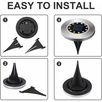 Light 12 LEDs 8 pcs White Solar Ground Lights Stainless Steel Waterproof For Outdoor Garden Patio Lawn Yard Walkway - Image 2