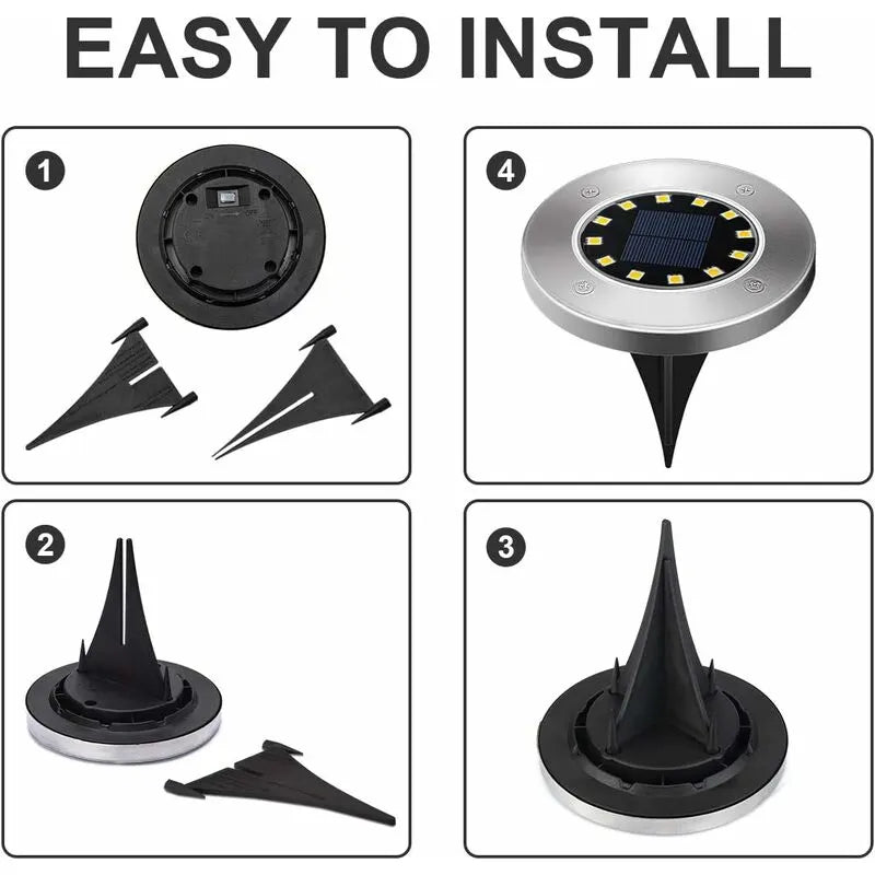 Light 12 LEDs 8 pcs White Solar Ground Lights Stainless Steel Waterproof For Outdoor Garden Patio Lawn Yard Walkway - Image 2