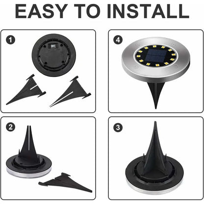 Light 12 LEDs 8 pcs White Solar Ground Lights Stainless Steel Waterproof For Outdoor Garden Patio Lawn Yard Walkway - Image 2